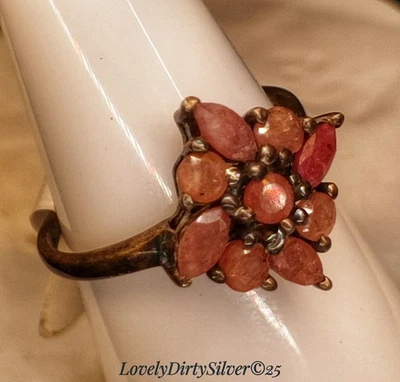 Vintage Beautiful 9 Pink Ruby's In .925 Sterling Silver Ring ~ Size 6.5 - Изображение 1 из 4