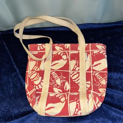 Ann Veronica "Downeast Feast" Red Lobster Canvas Zippered Bag Tote Maine USA - Image 1 of 4