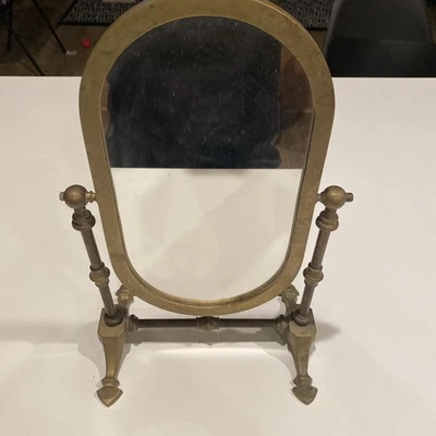 DE COLECCIÓN TOCADOR DE MESA ANTIGUO ESPEJO INCLINADO DE LATÓN ANTIGUO CON SOPORTE Foto 1 de 4