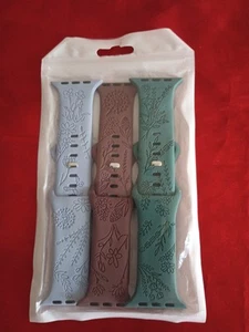 3 Pack Flower Engraved Bands Compatible with Apple Watch Band 42/44mm - Picture 1 of 6