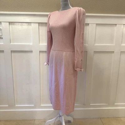 Vtg St. John Pink Knit Dress Size:M Diamond & Bow Decoration On Sleeves - Image 1 of 4