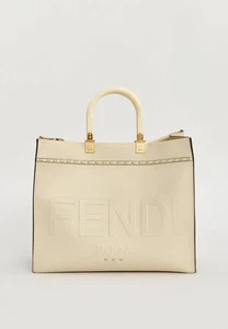 FENDI Sunshine Medium 2Way Tote Bag Ivory Leder geprägtes Logo Handtasche gebraucht - Bild 1 von 10