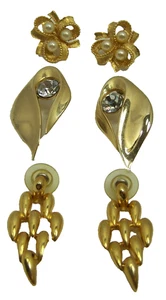 Lot of 3 Pair Fancy Gold Tone Post Pierced Earrings - Picture 1 of 6