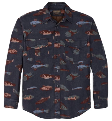 Filson Alaskan Guide Shirt - SMALL - 11012006 Flannel Fish Decoy Navy Print CC - Image 1 of 4