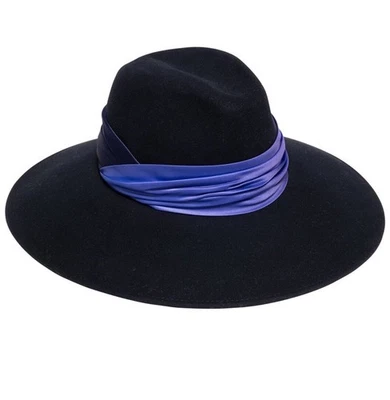 Eugenia Kim Emmanuelle, Navy wool felt wide-brim fedora with purple/midnight - Image 1 of 2