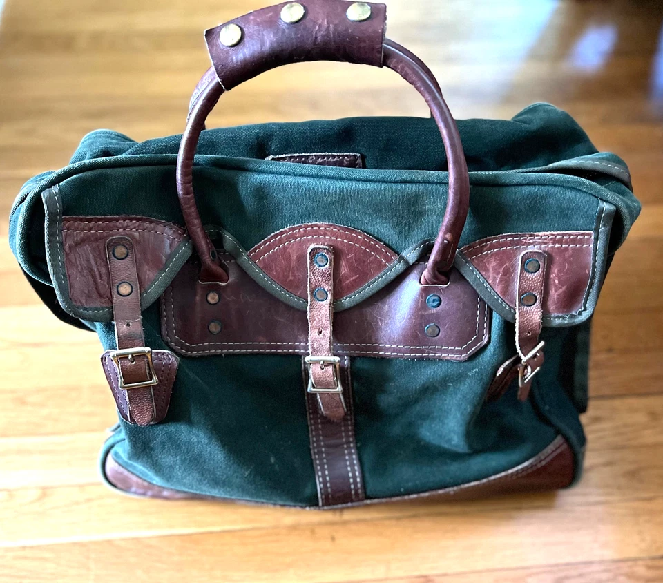 Cartera de mano Orvis Battenkill vintage de los años 80 de cuero de lona verde Foto 1 de 4