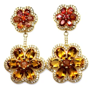 925 Plata de Ley Citrino Amarillo, Zafiro & Circonita Pendientes 18K Oro Chapado - Imagen 1 de 4
