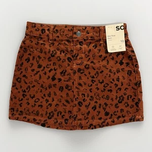 SO Corduroy Mid-Rise Skirt Brown Black Cheetah Animal Print Girls 10 NWT NEW - Picture 1 of 14