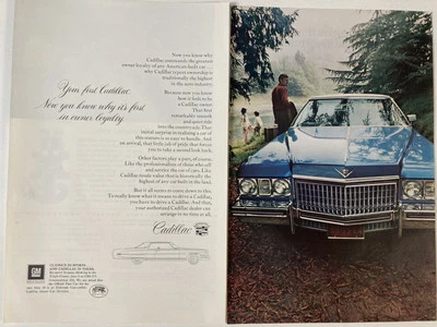 Cadillac 1973 anuncio impreso de dos páginas tu primer Cadillac azul Foto 1 de 3