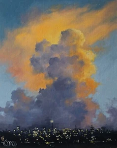 Landscape original oil painting 10х12 in (25х30cm) Realistic sunset clouds - Picture 1 of 8