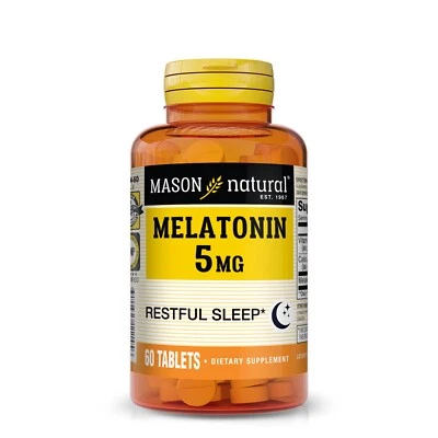 Mason Melatonina Natural 5 mg con B6 y Calcio - Ayuda Natural para Dormir, 60 Comprimidos Foto 1 de 4