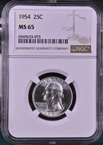 :1954-P S25C WASHINGTON-QUARTER NGC GEM-BU MS-65 BLAST-WHITE HIGHEST-GRADES - Picture 1 of 2