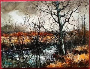 Superbe huile du XXe siècle par Michel Girard " bords de la Drome en Normandie" - Picture 1 of 4