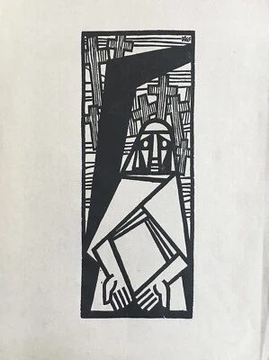 Lithografie Monogramm 1965 Midcentury Art Frau Kreuze Kirche Expressiv  - Bild 1 von 4