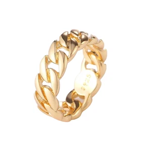 Gold, Silver Plated Cuban Chain Link Ring Unisex Hip Hop Jewelry Women, Men - Picture 1 of 7