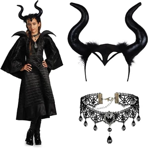 Gothic Maleficent Horns Headpiece & Lace Necklace for Cosplay & Parties - Bild 1 von 7