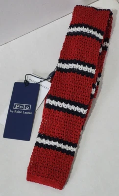 Corbata tejida POLO Ralph Lauren para hombre 100 % seda a rayas roja negra diseñador italiano nueva con etiquetas Foto 1 de 4