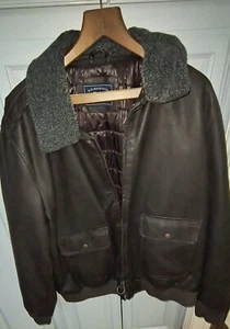 Men's Faux Leather Bomber Aviator Jacket G.H. Bass 2xl Faux Fur Collar Brown - Picture 1 of 7