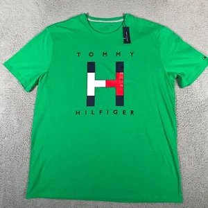 Tommy Hilfiger Shirt Mens Size 2XL Green Short Sleeve Logo Casual Cotton *Read - Picture 1 of 9