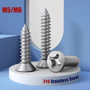 M5/M6 Phillips Countersunk Self Tapping Screws Flat Head 316 Stainless Steel - Picture 1 of 43
