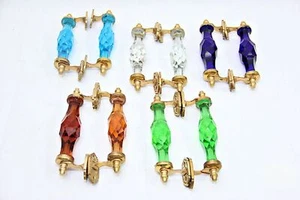 2 Pcs Set Vintage Look Brass & Victorian Cut Glass Pull Push Door Drawer Handle - Picture 1 of 20