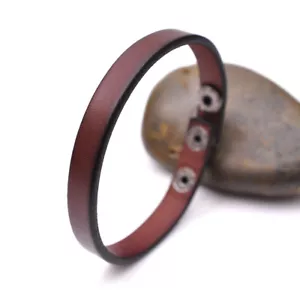 Slim Simply Cool Genuine Leather Bracelet Cuff Wristband Snap Mens Unisex Brown - Picture 1 of 8