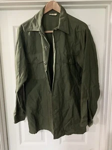 Vtg US Army Type 1 OG-107 Sateen Cotton Utility Shirt 16 1/2x 34 - Picture 1 of 8