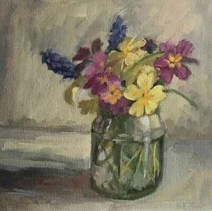 HELEN TARR ORIGINAL "Spring flowers" hyacinth rose flower OIL ON CANVAS PAINTING - Picture 1 of 1