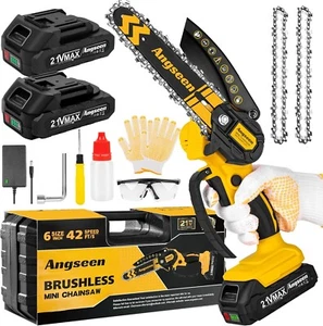 Mini Cordless Chainsaw 6" Brushless 700W with 2 Batteries for Pruning Branches - Picture 1 of 5