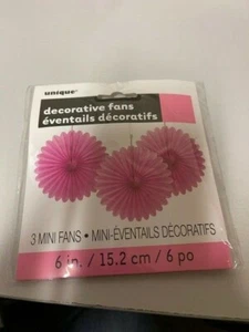 Hot Pink Tissue Paper Fan Decorations, 6in, 3ct New!!! - Picture 1 of 2