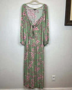 Eloquii Maxikleid Damen vorne zum Binden Gardenia Blumenmuster grün Langarm Größe 18 - Bild 1 von 5