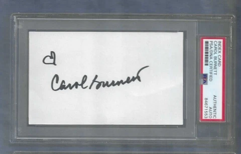 Carol Burnett Autographed 3x5 Card Television Star Comedian Star PSA SLABBED Cover