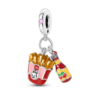 MULA Original Pommes frites Anhänger Charm CZ für Armband 925 Sterling Silber - Picture 1 of 6