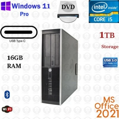 Windows 11 HP i5 3.2 ghz 1TB 16GB RAM WiFi BT Desktop Computer PC USB-C Office21 - Image 1 of 4
