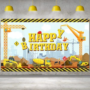 Construction Happy Birthday Backdrop Dump Truck Background Excavator Crane Birth - Picture 1 of 12