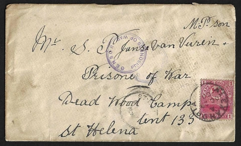 SOUTH AFRICA 1900 BOER WAR PRISONER OF WAR COVER CAPE OF GOOD HOPE FRANKING TIED Cover