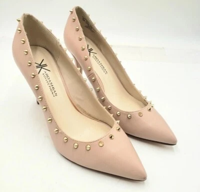 Kardashian Kollection Tawnya Gold Spike Heels Blush Nude Pointed Toe Pumps 8.5 - Image 1 of 4