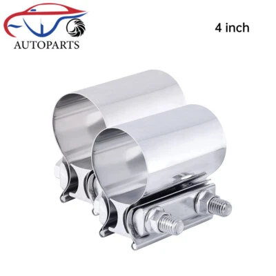2PCS 4" Inch Stainless Steel Butt Joint Band Exhaust Clamp Sleeve Coupler T304 Foto 1 de 4
