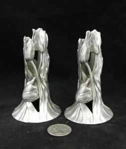 1990 SEA GULL PEWTER NOVA SCOTIA TULIP ? CANDLE HOLDERS - Picture 1 of 3