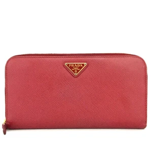 PRADA Logo Plate Saffiano Leather Zip Around Long Wallet Red/6BD0571 - Picture 1 of 8