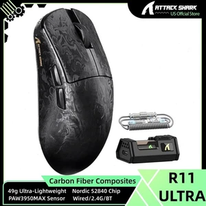 ATTACK SHARK R11 ULTRA 8K Carbon Fiber Wireless Gaming Mouse With C06 RGB Cable - Picture 1 of 19