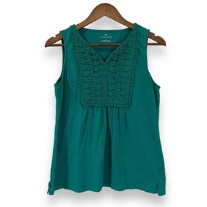 Talbots Womens Embroidered Crochet Tank Top Size S V Neck Kelly Green Cotton - Picture 1 of 5