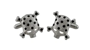 Zeckos schwarz Strass Totenkopf & gekreuzte Knochen Manschettenknöpfe Manschettenknopf - Bild 1 von 3