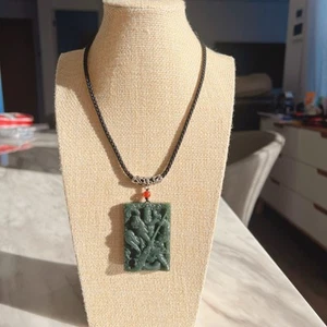 Gorgeous Natural Hetian Dark Green Jade Carved Buddha Pendant Men’s Necklace - Picture 1 of 4