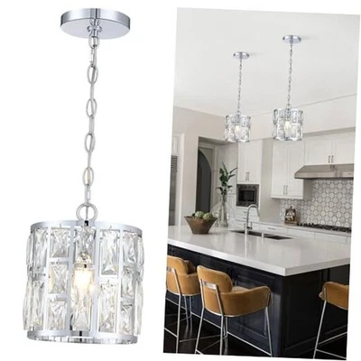  Lámpara colgante moderna de cristal, lámpara de araña cromada, cromo-dia. 8,5" Foto 1 de 4