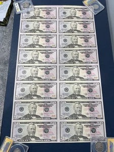 $50 Fifty Dollar Bill Uncut Currency Sheet of 16 STAR *** Notes 2004 $800 Face - Picture 1 of 6