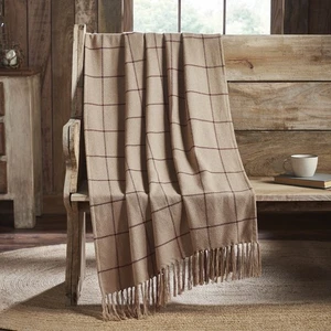 Connell Burgundy Windowpane Woven Throw 50x60 VHC Brands - Picture 1 of 7