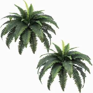 Artificial Ferns for Outdoors & Indoors 33" Spread, 2 Stems Large Fake Boston... - Picture 1 of 7