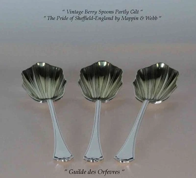 Juego de cucharas vintage de bayas de plata embury, cuenco estriado y dorado. Foto 1 de 4