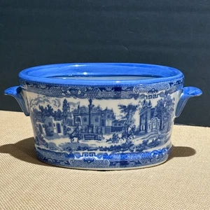Victoria Ware Ironstone Flow Blue Planter With Handles 9 X 6.5 X 5 - Picture 1 of 13